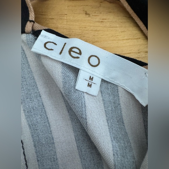 Women’s Cleo Tie Front Caramel and Black Striped Midi Fall Peak-a-boo Dress - Picture 5 of 7